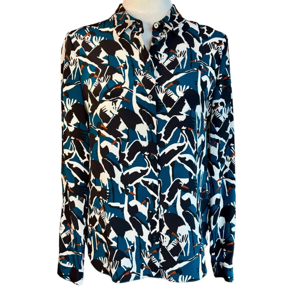 Ted Baker London Colour By Numbers Elbera Crane Silk Blouse, Blue, Black…